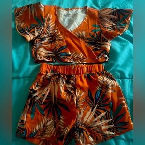 Tropical Orange girls Shorts Set